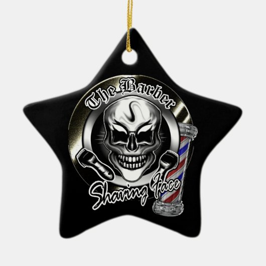Cool Barber Skull kerstversiering Keramisch Ornament (Voorkant)
