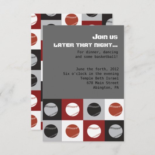 COOL BASEBALL Bar Bat Mitzvah Party Card Kaart (Voorkant / Achterkant)