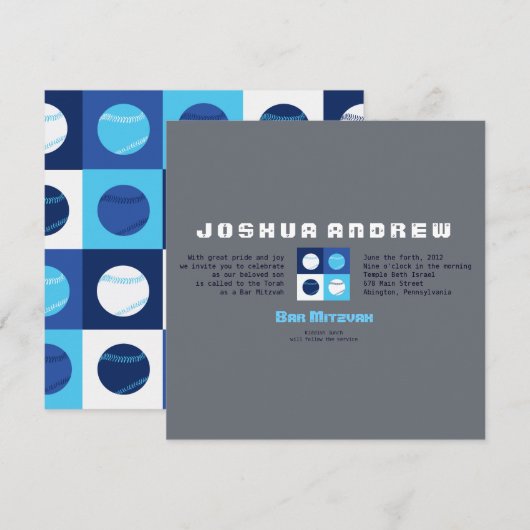 COOL BASEBALL Bar Bat Mitzvah Uitnodiging (Voorkant / Achterkant)
