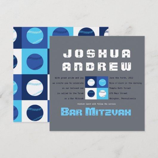 COOL BASEBALL Bar Bat Mitzvah Uitnodiging (Voorkant / Achterkant)