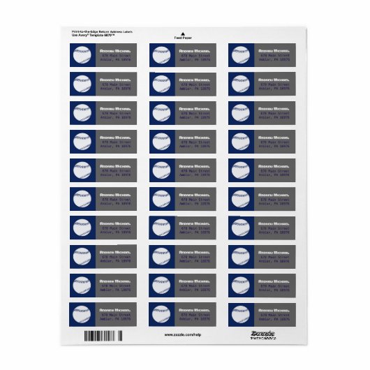 COOL BASEBALL Bar Mitzvah return address label (Full Sheet)