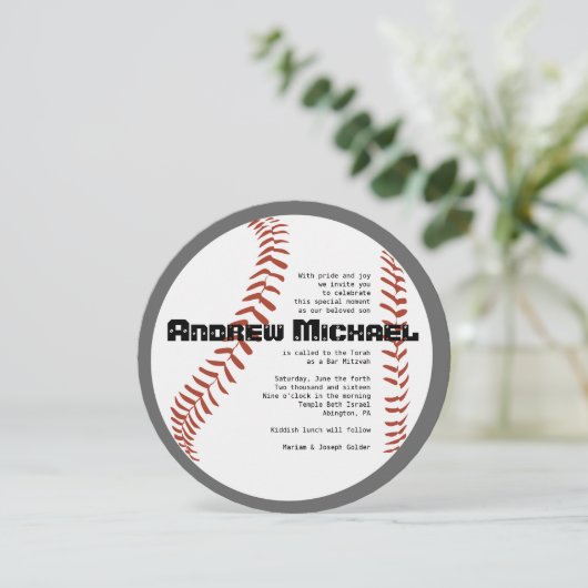 COOL BASEBALL Bar Mitzvah ROUND Invitation Kaart (Staand voorkant)