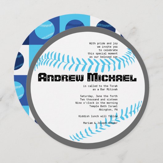 COOL BASEBALL Bar Mitzvah ROUND Invitation Kaart (Voorkant / Achterkant)