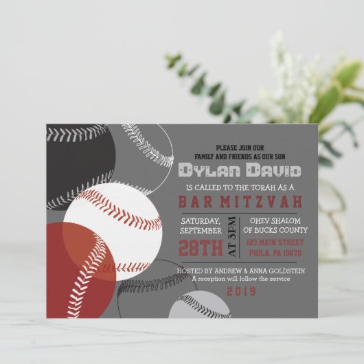 COOL BASEBALL Bar Mitzvah uitnodiging (Staand voorkant)
