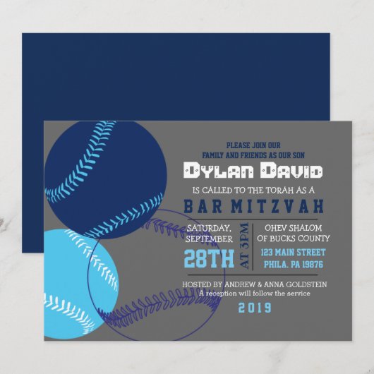 COOL BASEBALL Bar Mitzvah uitnodiging (Voorkant / Achterkant)