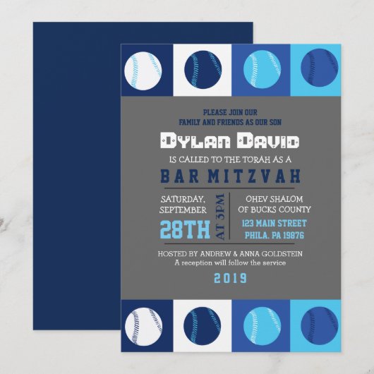 COOL BASEBALL Bar Mitzvah Uitnodiging (Voorkant / Achterkant)