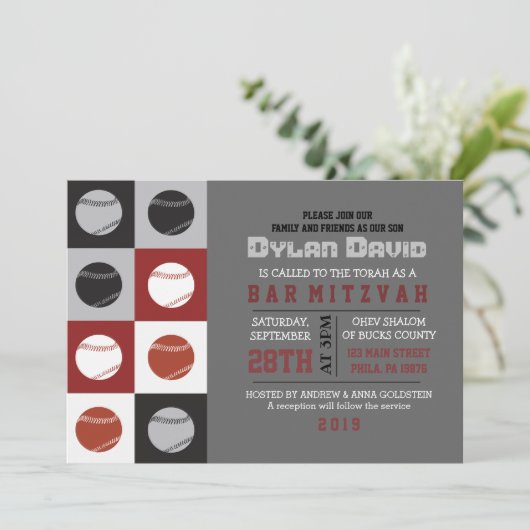 COOL BASEBALL Bar Mitzvah uitnodiging (Staand voorkant)