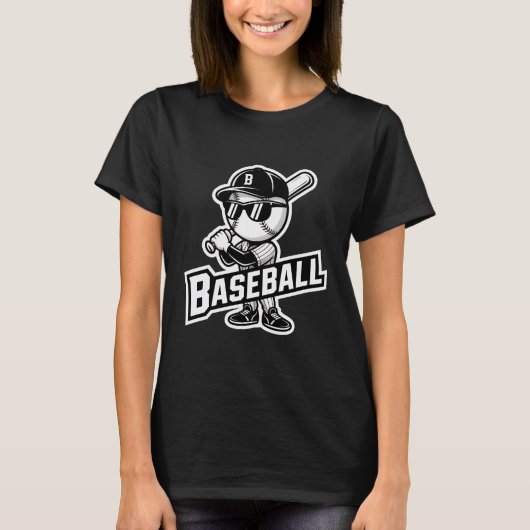 Cool Baseball Mascot Sunglasses Flaming Text Boys  T-shirt (Voorkant)