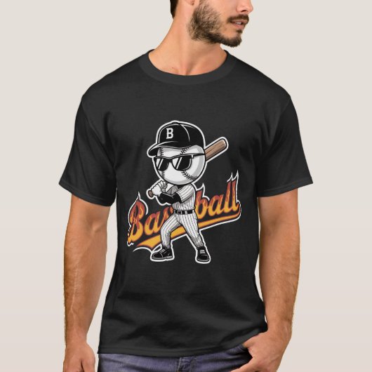 Cool Baseball Mascot Sunglasses Flaming Text Boys  T-shirt (Voorkant)