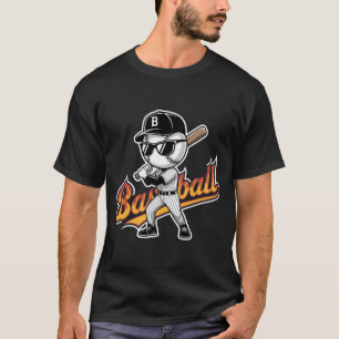 Cool Baseball Mascotte Zonnebril Vlammende Tekst J T-shirt