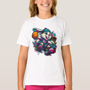 Cool Basketbal Bunny Cartoon T-shirt voor kinderen