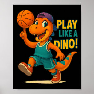 Cool Basketbal Dinosaurus Speler Funny Sports Dino Poster
