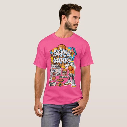 Cool Basketbal Graffiti Stijl Illustratie Graphi T-shirt (Voorkant volledig)