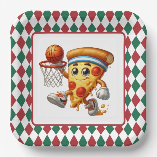 Cool Basketbal pizza party Papieren Bordje (Voorkant)