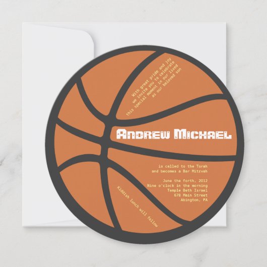 COOL BASKETBALL Bar Bat Mitzvah Round Invision Kaart (Voorkant)