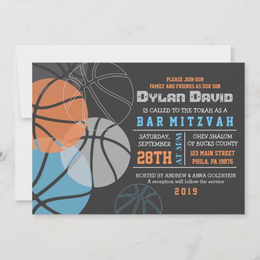 COOL BASKETBALL Bar Bat Mitzvah Uitnodiging (Voorkant)