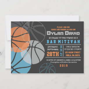 COOL BASKETBALL Bar Bat Mitzvah Uitnodiging
