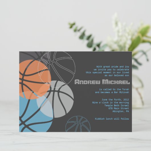 COOL BASKETBALL Bar Bat Mitzvah Uitnodiging (Staand voorkant)