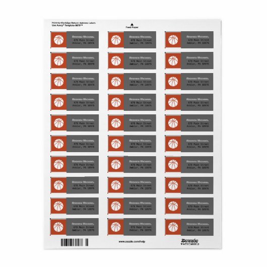 COOL BASKETBALL Bar Mitzvah retouradres label (Full Sheet)