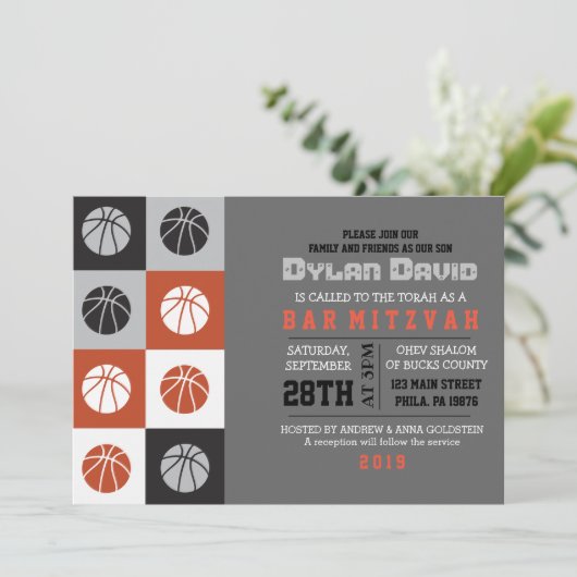 COOL BASKETBALL Bar Mitzvah Uitnodiging (Staand voorkant)