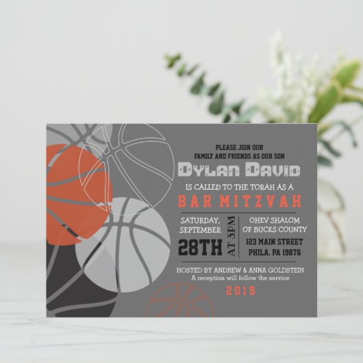 COOL BASKETBALL Bar Mitzvah Uitnodiging (Staand voorkant)