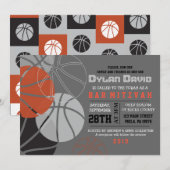COOL BASKETBALL Bar Mitzvah Uitnodiging (Voorkant / Achterkant)