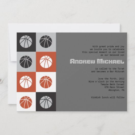 COOL BASKETBALL Bar Mitzvah uitnodiging (Voorkant)