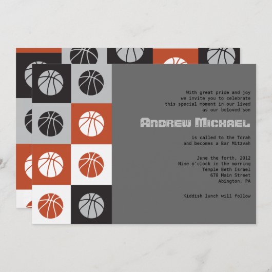 COOL BASKETBALL Bar Mitzvah uitnodiging (Voorkant / Achterkant)