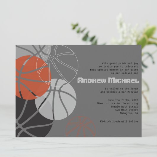COOL BASKETBALL Bar Mitzvah uitnodiging (Staand voorkant)