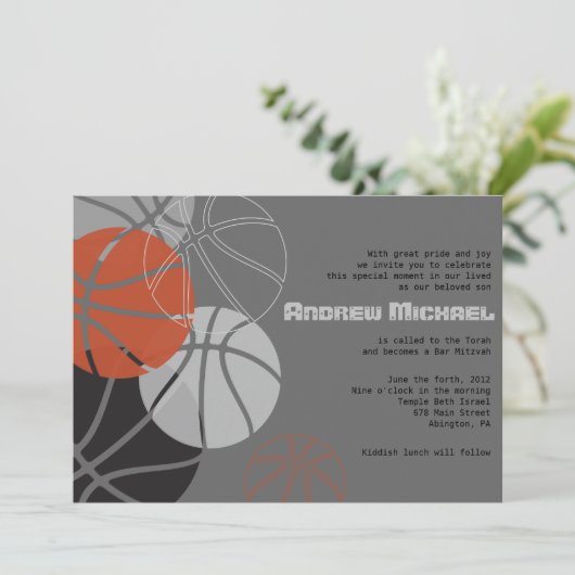 COOL BASKETBALL Bar Mitzvah uitnodiging (Staand voorkant)