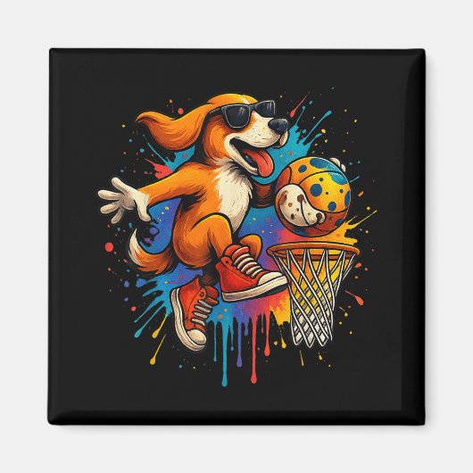 Cool Basketball Dog Dunking Fun Kinder Pet Lover Magneet (Voorkant)