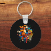 Cool Basketball Dog Dunking Fun Kinder Pet Lover Sleutelhanger (Voorkant)