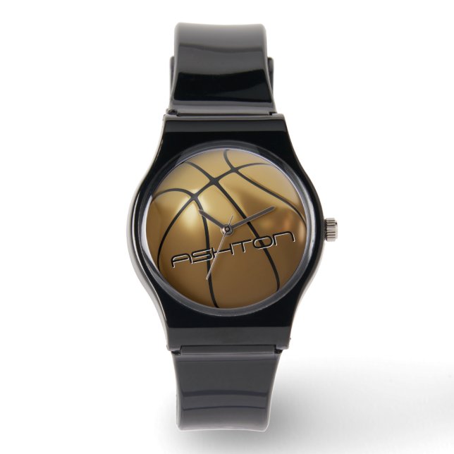 Cool Basketball Horloge Goud & Zwart Naam (Voorkant)