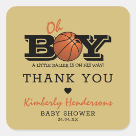 Cool Basketball "Oh Boy" Baby shower Dank u Vierkante Sticker