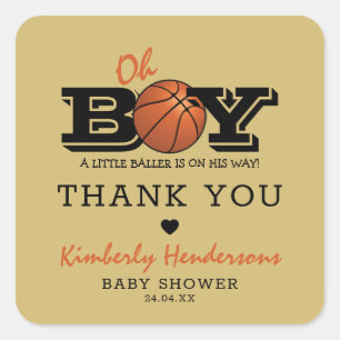 Cool Basketball "Oh Boy" Baby shower Dank u Vierkante Sticker