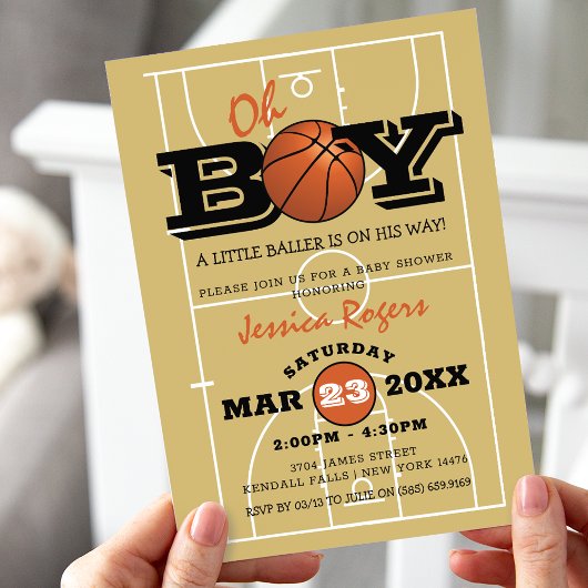 Cool Basketball "Oh Boy"-Baby shower Kaart