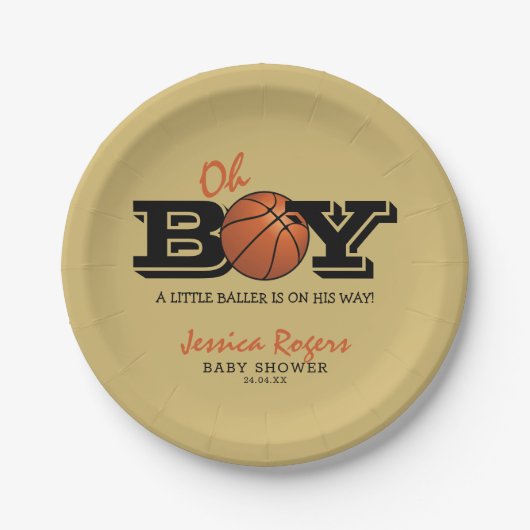 Cool Basketball "Oh Boy"-Baby shower Papieren Bordje (Voorkant)