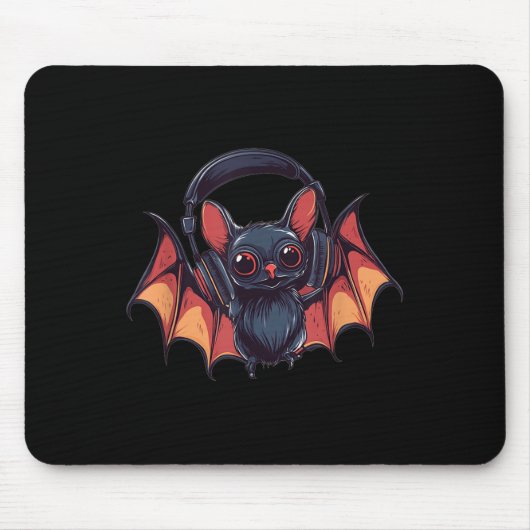 Cool Bat With Headphones Flies With Cool Jams For Muismat (Voorkant)