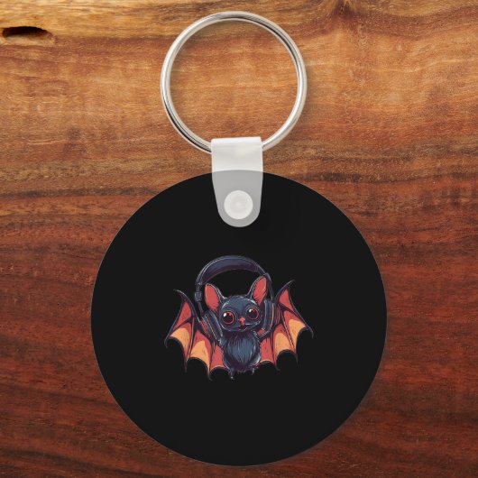 Cool Bat With Headphones Flies With Cool Jams For  Sleutelhanger (Voorkant)