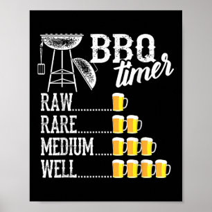 Cool BBQ Timer Raw Rare Medium Well Funny Beer Dri Poster