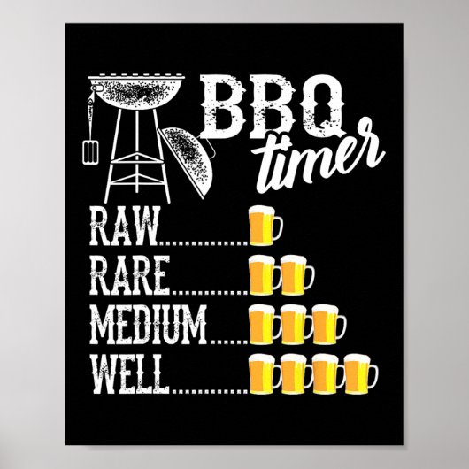 Cool Bbq Timer Raw Rare Medium Well Funny Beer Dri Poster (Voorkant)