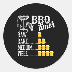 Cool BBQ Timer Raw Rare Medium Well Funny Beer Dri Ronde Sticker