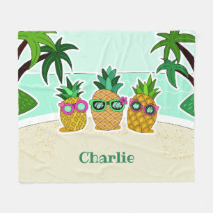 Cool Beach Ananas aangepaste naam fleece dekens
