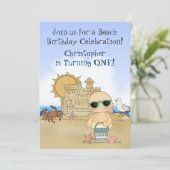 Cool Beach Baby Boys 1st Birthday Invitation Kaart (Staand voorkant)