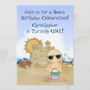 Cool Beach Baby Boys 1st Birthday Invitation Kaart