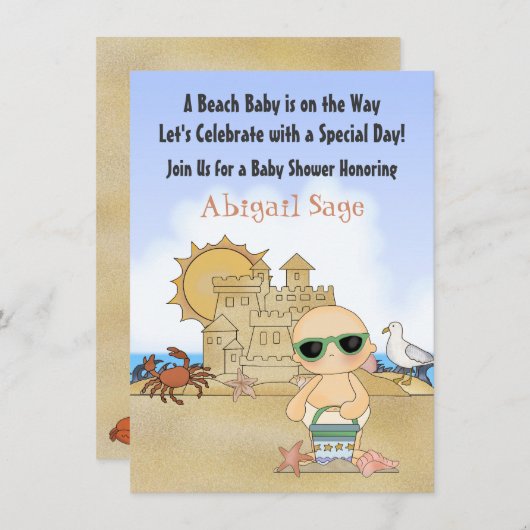 Cool Beach Baby en Sandcastle Neutraal Baby shower Kaart (Voorkant / Achterkant)