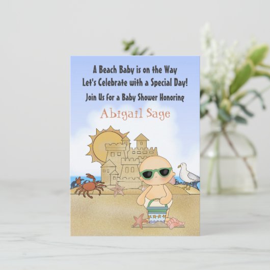Cool Beach Baby en Sandcastle Neutraal Baby shower Kaart (Staand voorkant)