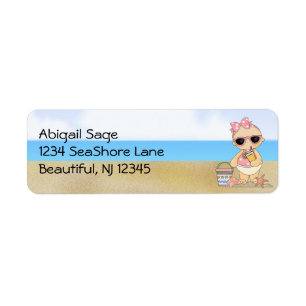Cool Beach Baby meisje nippen een limonade adres Etiket