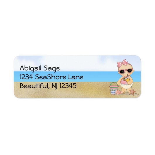 Cool Beach Baby meisje nippen een limonade adres Etiket (Voorkant)