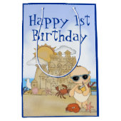 Cool Beach Baby Sandcastle Boy Baby 1ste verjaarda Medium Cadeauzakje (Voorkant)